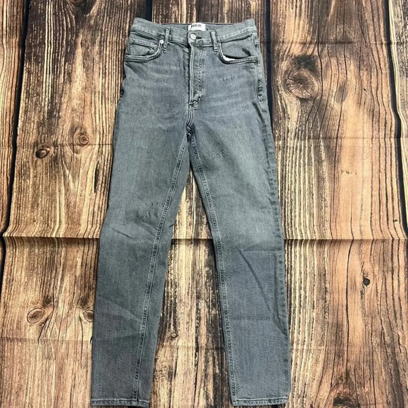 Agolde Nico High Rise Slim Fit Jeans Women's Size 26 Gray Distressed - Picture 1 of 5